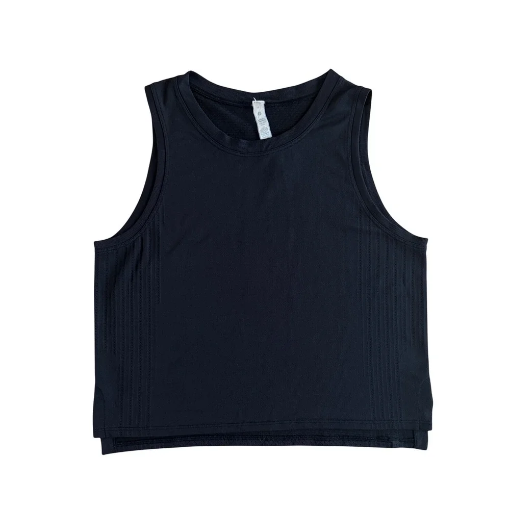 Lululemon Train to Be Tank Top Black Size 6 Mesh Breathable Crop Athletic